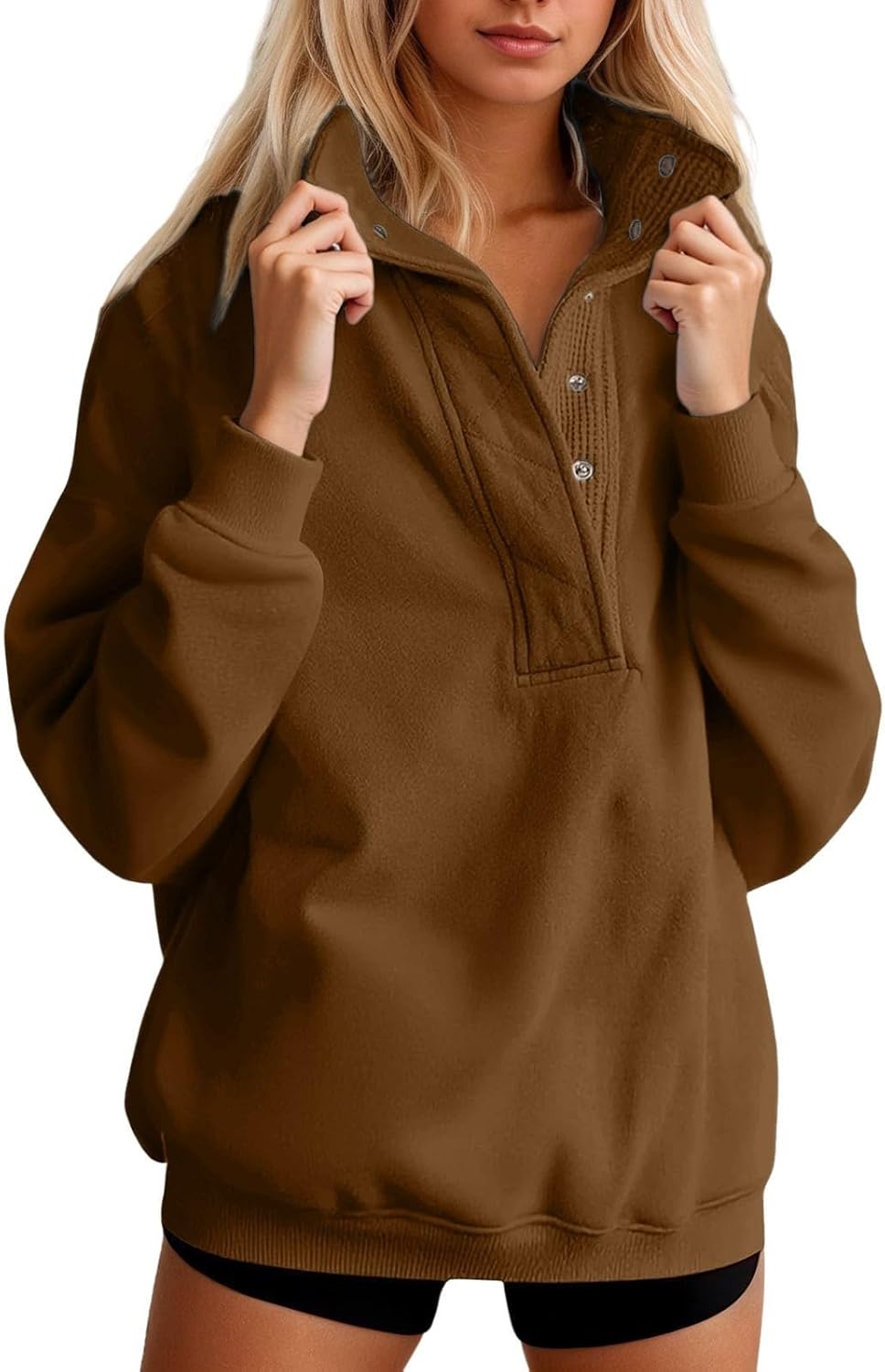 Oversized Sweatshirt for Women Stand Collar Long Sleeve Shirt Fashion Snap Pullover Fall Winter Sweatshirt Casual Loose Tops