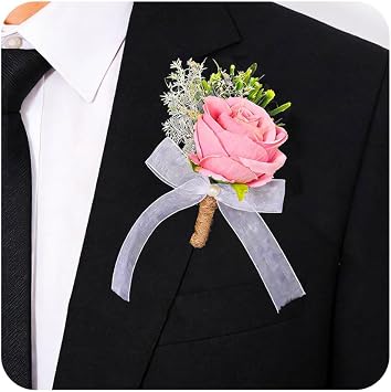 Wedding Rose Boutonniere Pink Groom Flower Mens Boutineer Prom Buttonholes Party Suit Decor Anniversary Accessories for Bridegroom and Man