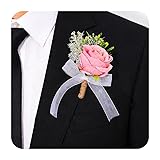 Latious Wedding Rose Boutonniere Pink Groom Flower Men's Boutineer Prom Buttonholes Party Suit Decor Anniversary Accessories for Bridegroom and Man