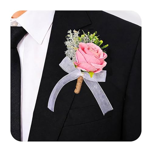 Latious Wedding Rose Boutonniere Pink Groom Flower Men's Boutineer Prom Buttonholes Party Suit Decor Anniversary Accessories for Bridegroom and Man
