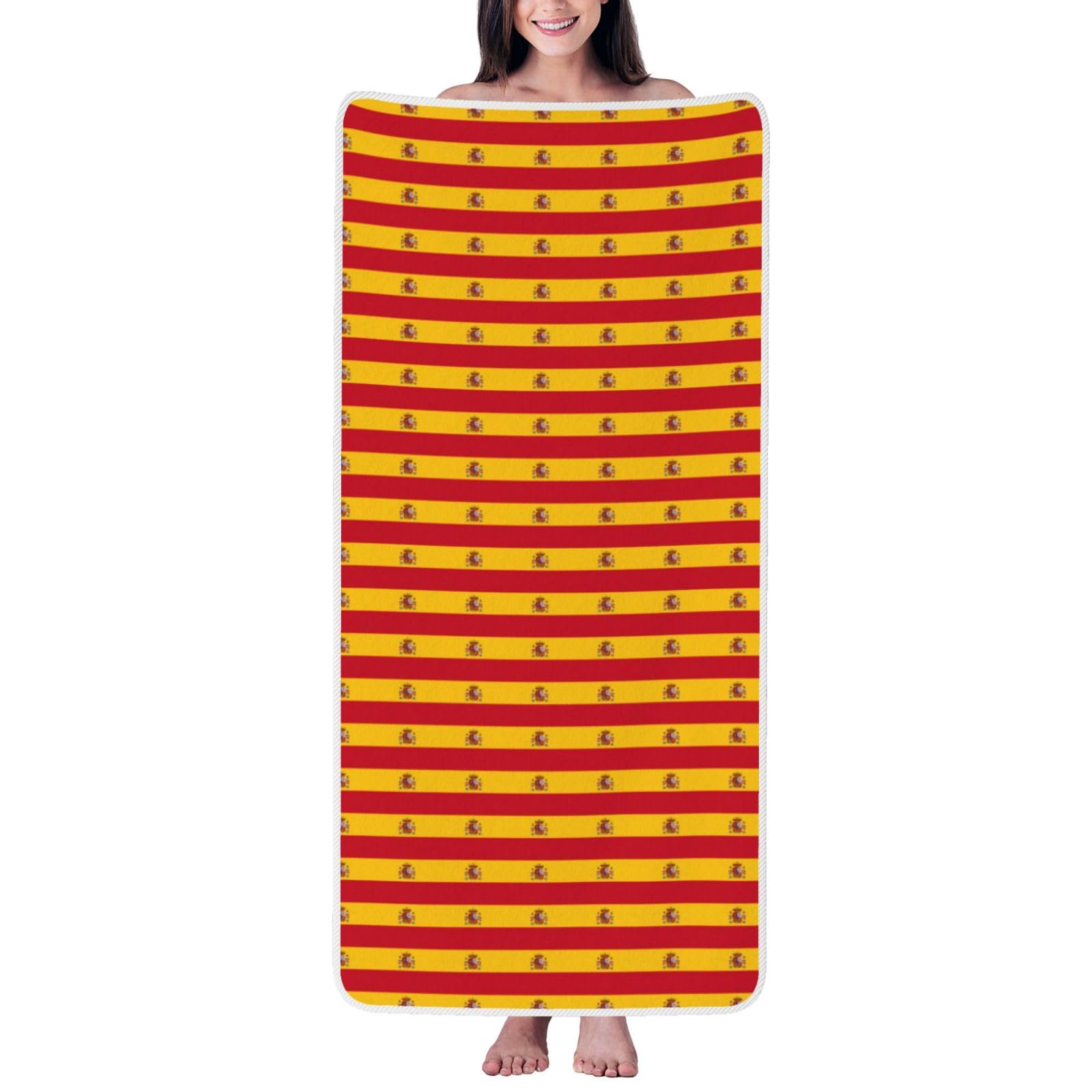 pojknbv Spanish Flag Print Comfortable Coral Velvet Bath Towel Home Bathroom Hotel Spa Beach Travel Holidays