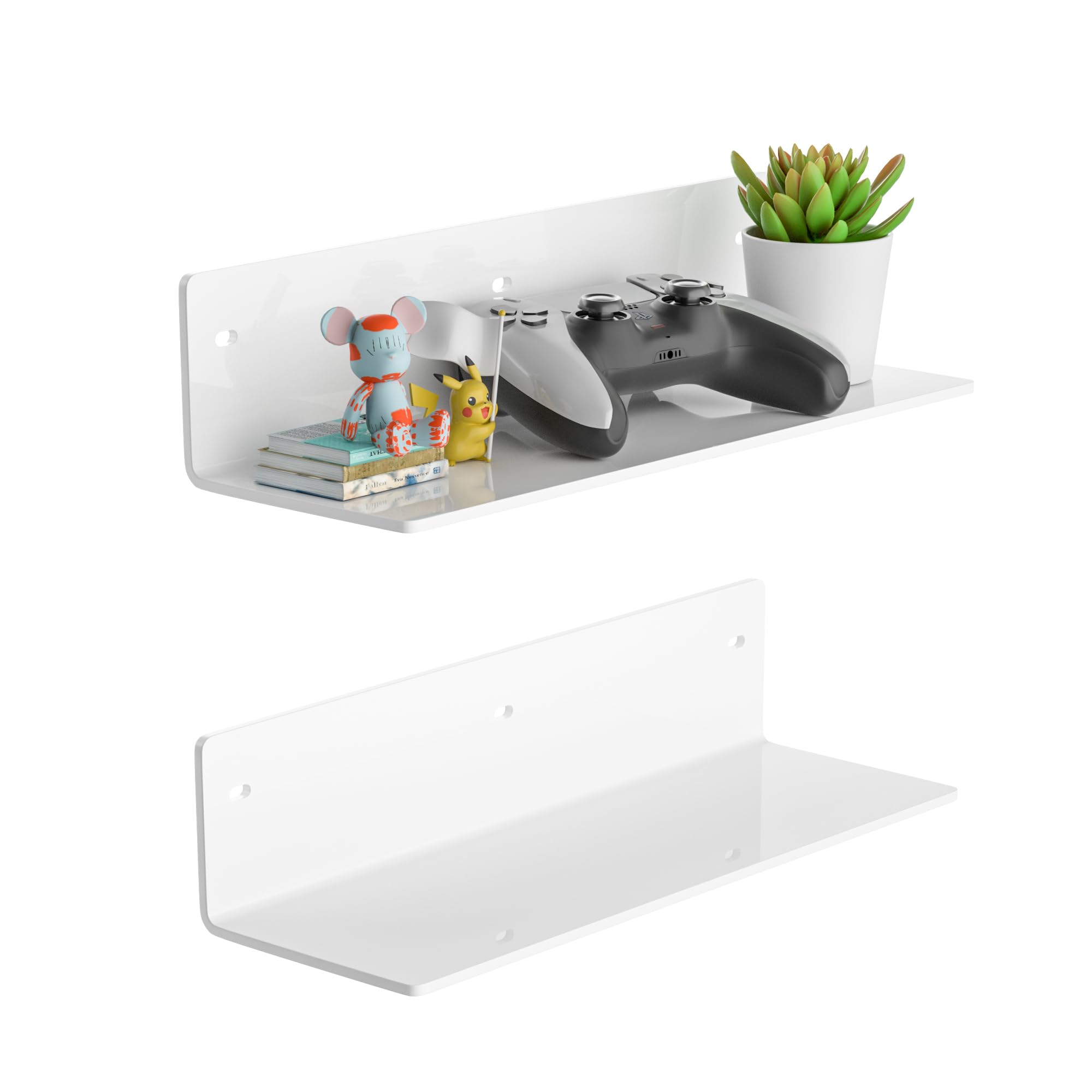 Sezanrpt 12 Inches White Acrylic Wall Shelves Set of 2, Wall Mounted Shelves for Plants Speaker, Camera, Toiletries