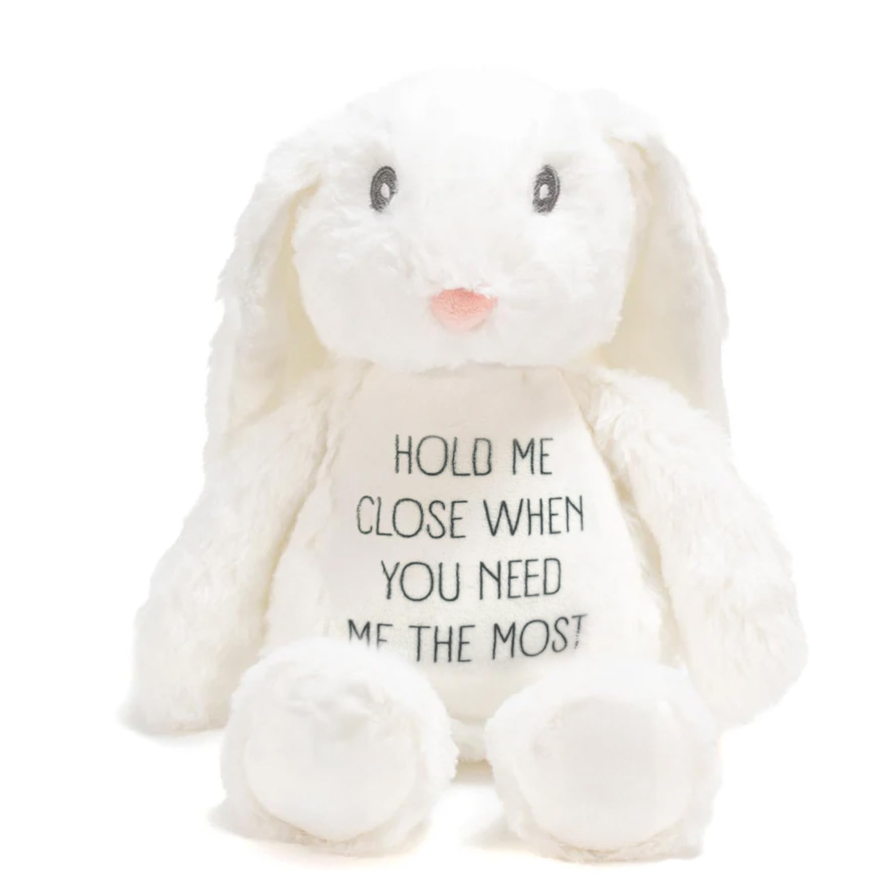 Silly Dog Designs - Worry Bunny Plush Toy - “Hold Me Close” Comfort Bunny Teddy - Soft Emotional Support Rabbit for Children - Bedtime Companion Gift WHITE (HOLD ME CLOSE)