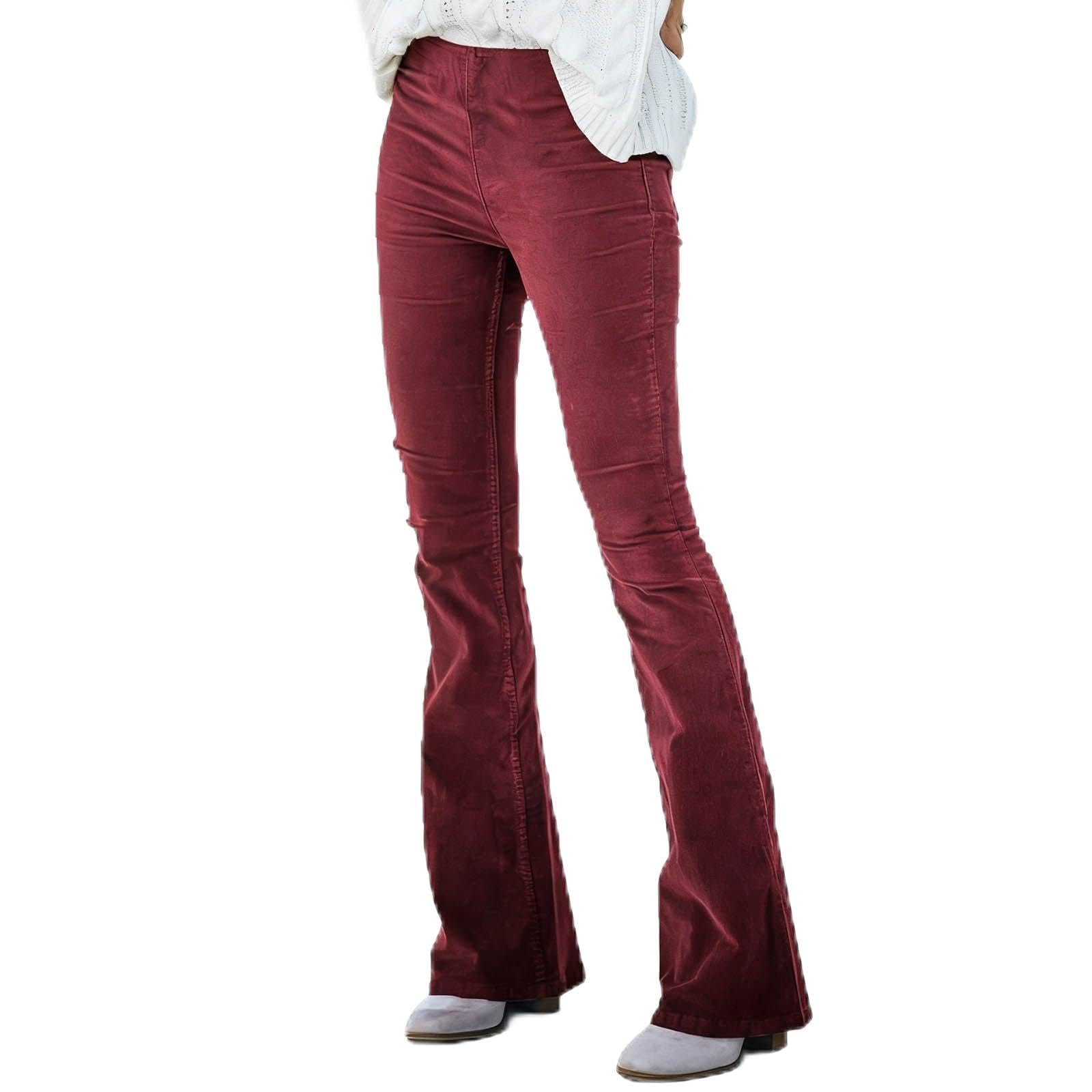 Corduroy Flare Pants Womens High Waist Bell Bottom Trousers Wide Leg Trendy Retro Elastic Waist Pants
