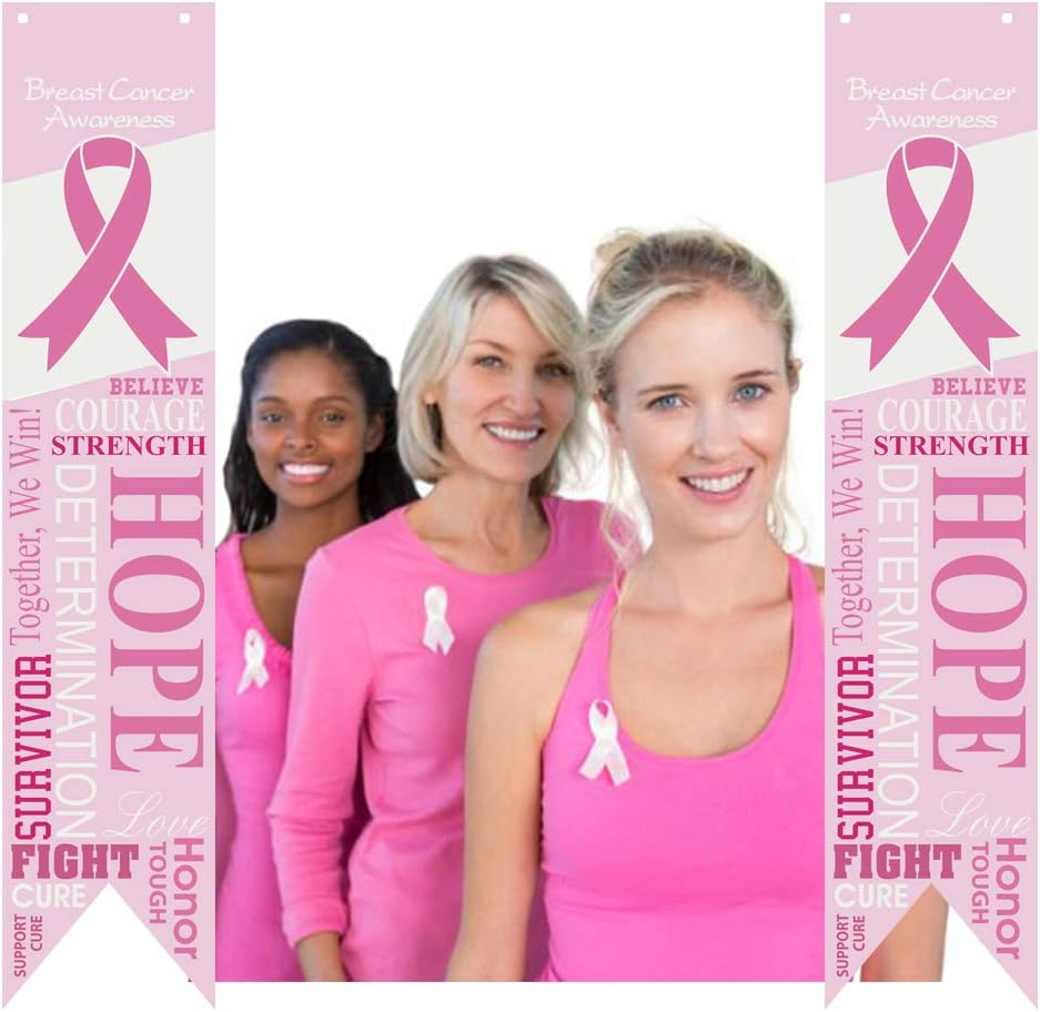 Know me Breast Cancer Awareness Pink Ribbon Hanging Banner, Hope Faith Strength Courage Banner Porch Sign Party Supplies Decorations