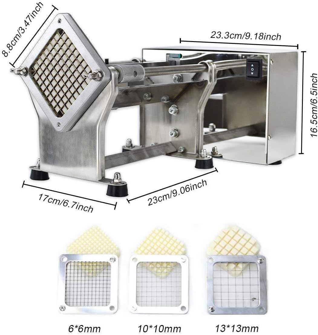 Electric French Fry Cutter - 60W Semi-Automatic Vegetable Chopper, Stainless Steel with 3 Blades for Potatoes, Carrots, Cucumbers