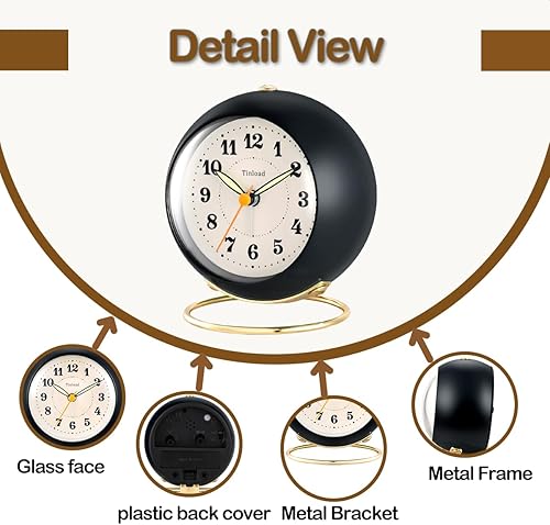 Miniatura 4 de Reloj despertador analógico, reloj de escritorio pequeño de diseño retro simple con luz manual, funciona con pilas, repetición, para niños,