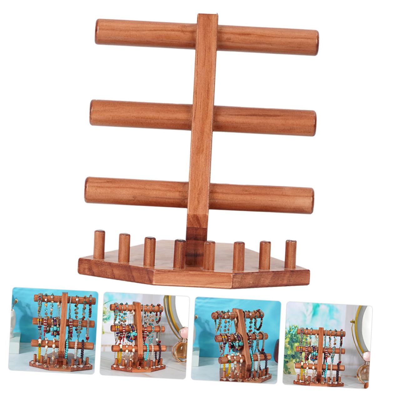 VICASKY Multifunktionaler Schmuckständer aus Holz Vintage Schmuckdisplay für Uhren Armbänder Ringe Elegante Schmuckaufbewahrung und Organizer für Zuhause und Laden
