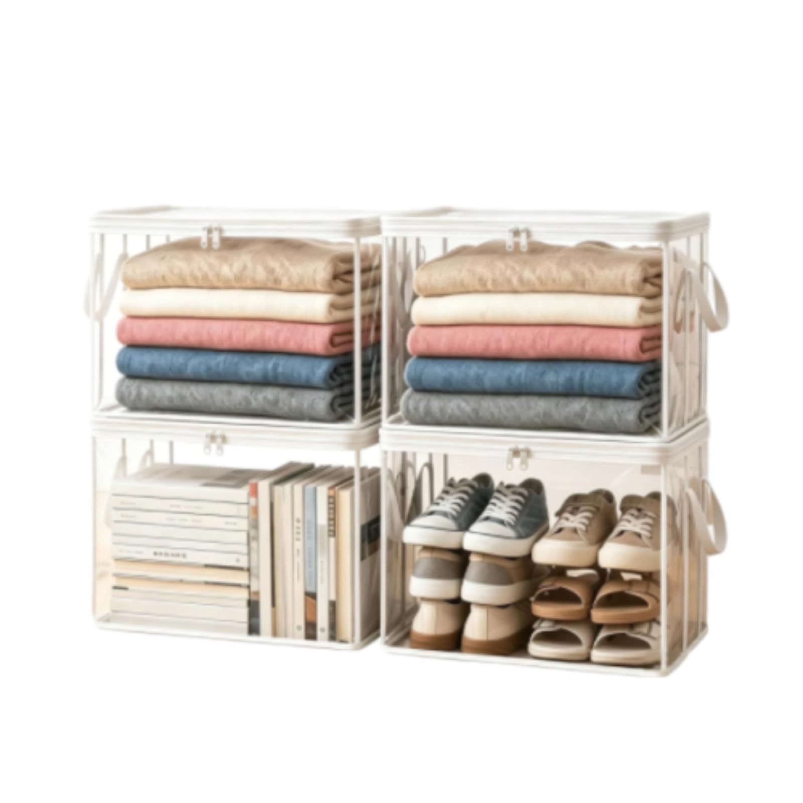 Moedweuo Large Transparent Toy Storage Bag, Foldable PVC Doll Storage Organiser with Carry Handles, Heavy Duty Clear Storage Bin for Children's Toys, Dolls and Stuffed Animals