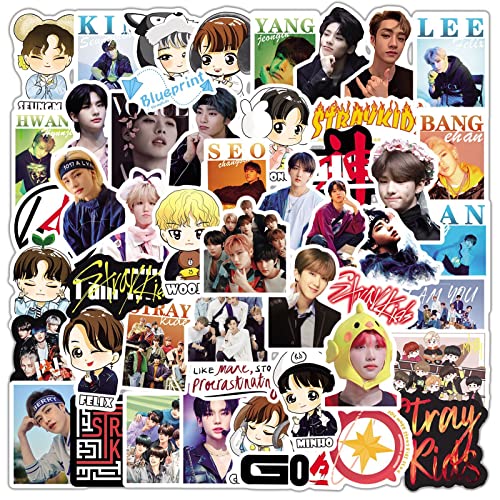 50Pcs Stray Kids Stickers Pop Singer Stickers for Kid Girl Women Waterproof Vinyl Decals for Water Bottle Laptop Phone Journal Helmet Skateboard Motorcycle Guitar