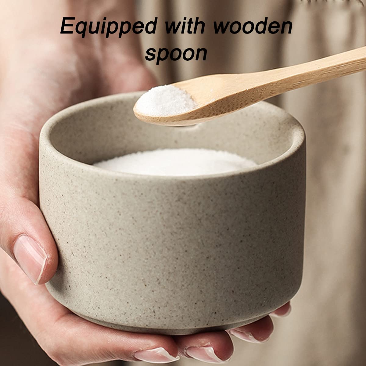 Tarros de almacenamiento de especias, tarros de especias, recipientes for condimentos, juego de condimentos, ollas de cerámica con cucharas, bandeja for servir y tapas de bambú, ideal for té suelto, e