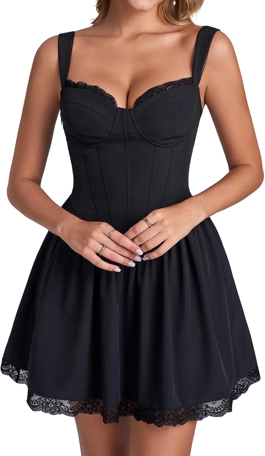 KUTUMAI Lace Floral Corset Graduation Mini Dress Flowy A Line Smocked Cute Short Dresses for Women Summer Sundress 2026