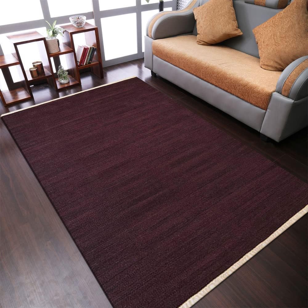 Rugsotic CarpetsHand Woven Flat Weave Kilim Wool 4'x6' Area Rug Solid Plum D00111
