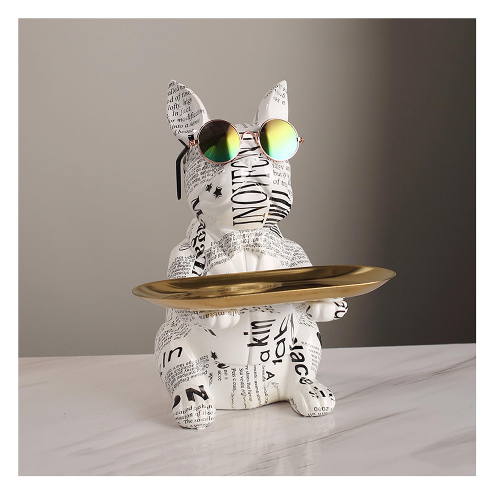KFGISD, Dog Deco Statue for Key Storage, Candy Jewellery, Earrings, Bulldog Deco Key Bowl, with Tray,Blue,Key Tray(White)