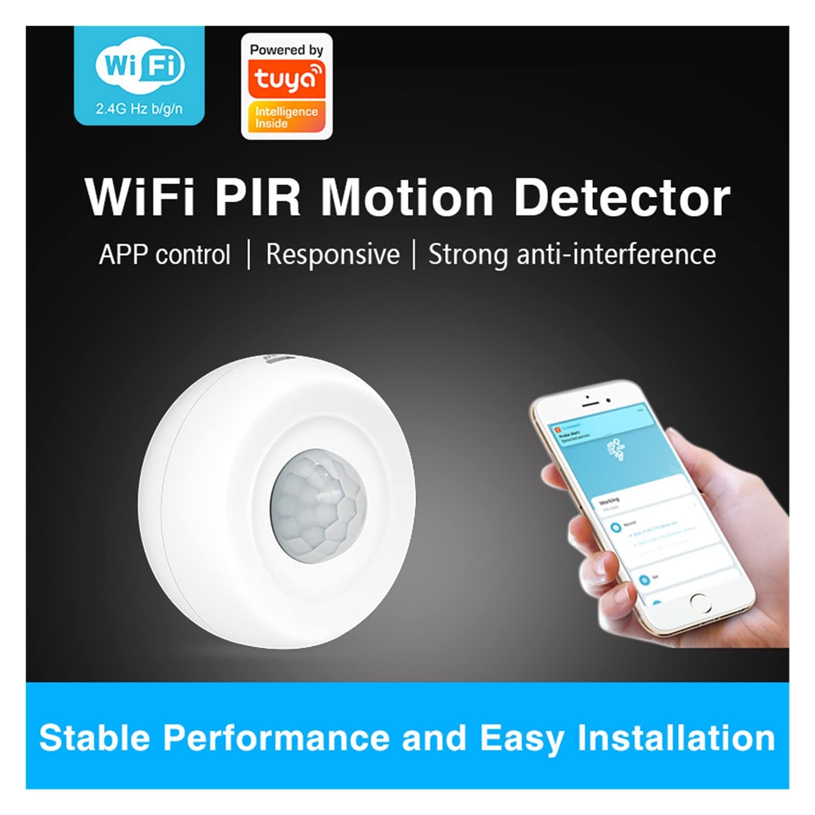 Tuya WiFi Sensor de Movimiento Detector de Infrarrojos de Techo Pir Sistema de Alarma antirrobo del Movimiento del Movimiento del Cuerpo Humano(B 15000MAH)