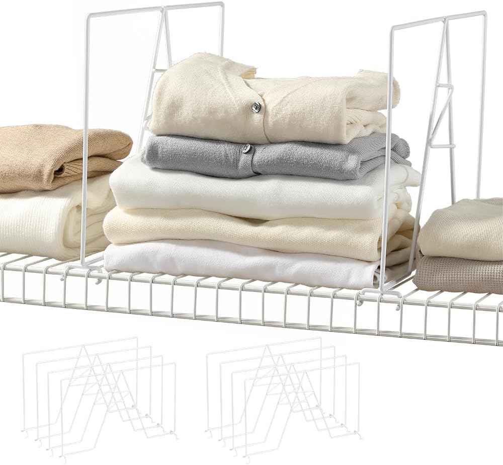 Wire Shelf Dividers - White Closet Organization & Storage Organizer - No Tool Shelf Divider for Wire Shelves - Metal Shelf Accessories – for 16“ Deep Wire Shelves – Tall 12” Height – 8 Pack DEEPER H12" For 16" Deep Wire Shelf 8