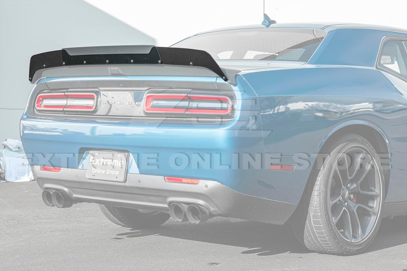 Replacement for 2008-Present Dodge Challenger Models with SRT Hellcat Redeye Performance Wing Spoiler | Performance Track Style Acrylic Plastic - Smoke Tinted Rear Wickerbill Extension Gurney Flap