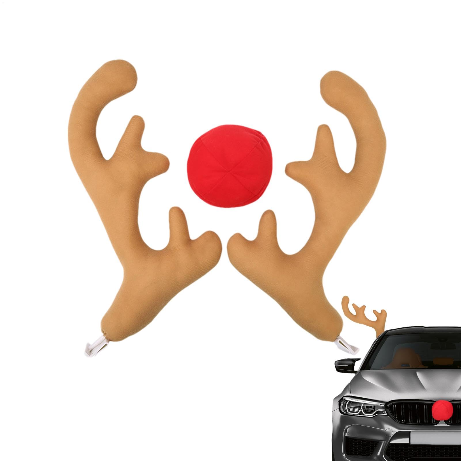 1 Set di Corna di Renna per Auto - Decorazioni Natalizie per Renne per Auto | Corna di Renna per Auto | Decorazione Natalizia per Auto con Corna E Naso | per Auto dal Naso di Cervo