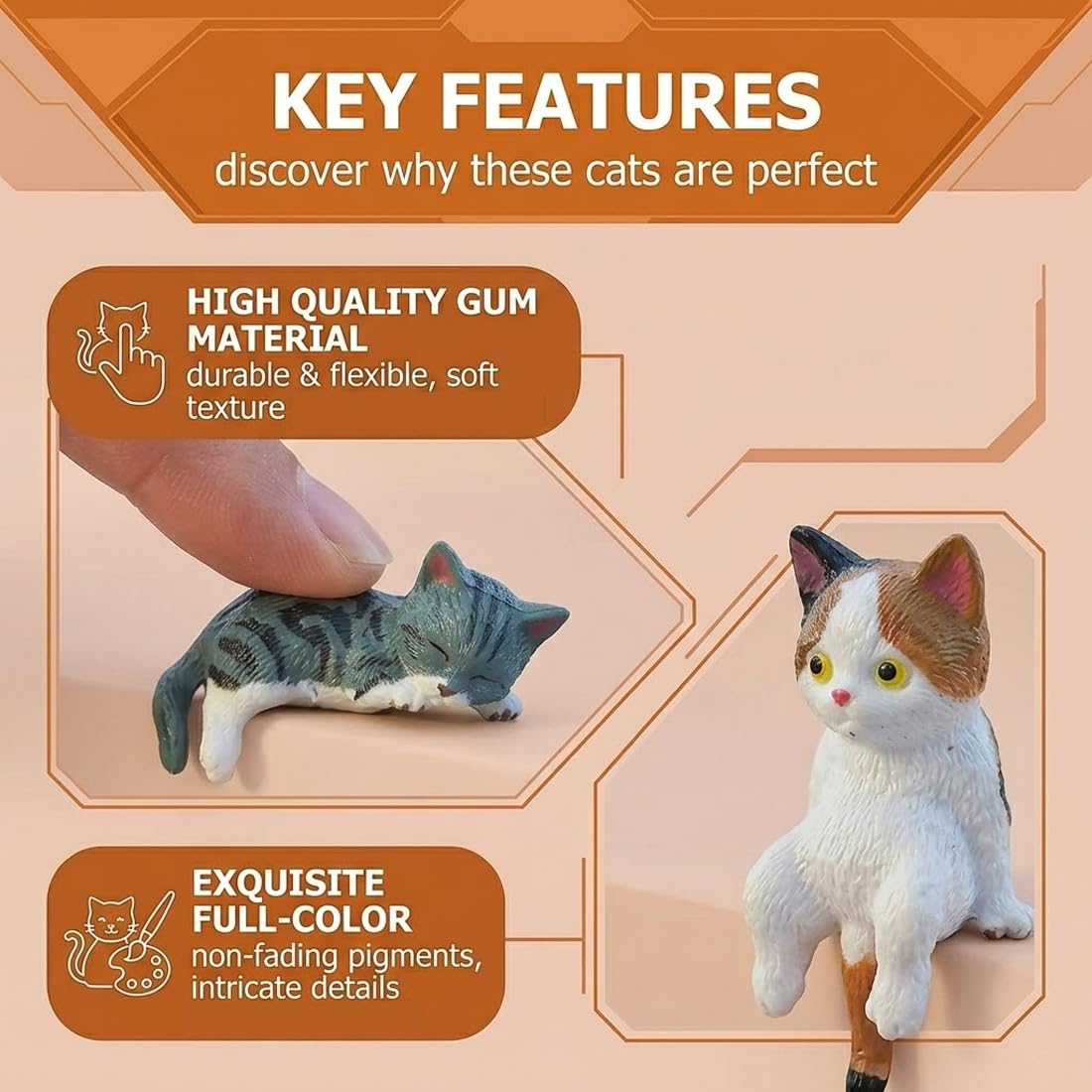 KAHZOR 8 Pezzi Mini Gatti in Resina, Figurine di Gatti per Bambini, Regalo per Compleanno, Festività, Trasloco, Acquisto Auto Nuova, Miniature di Gatti Decorativi - 3