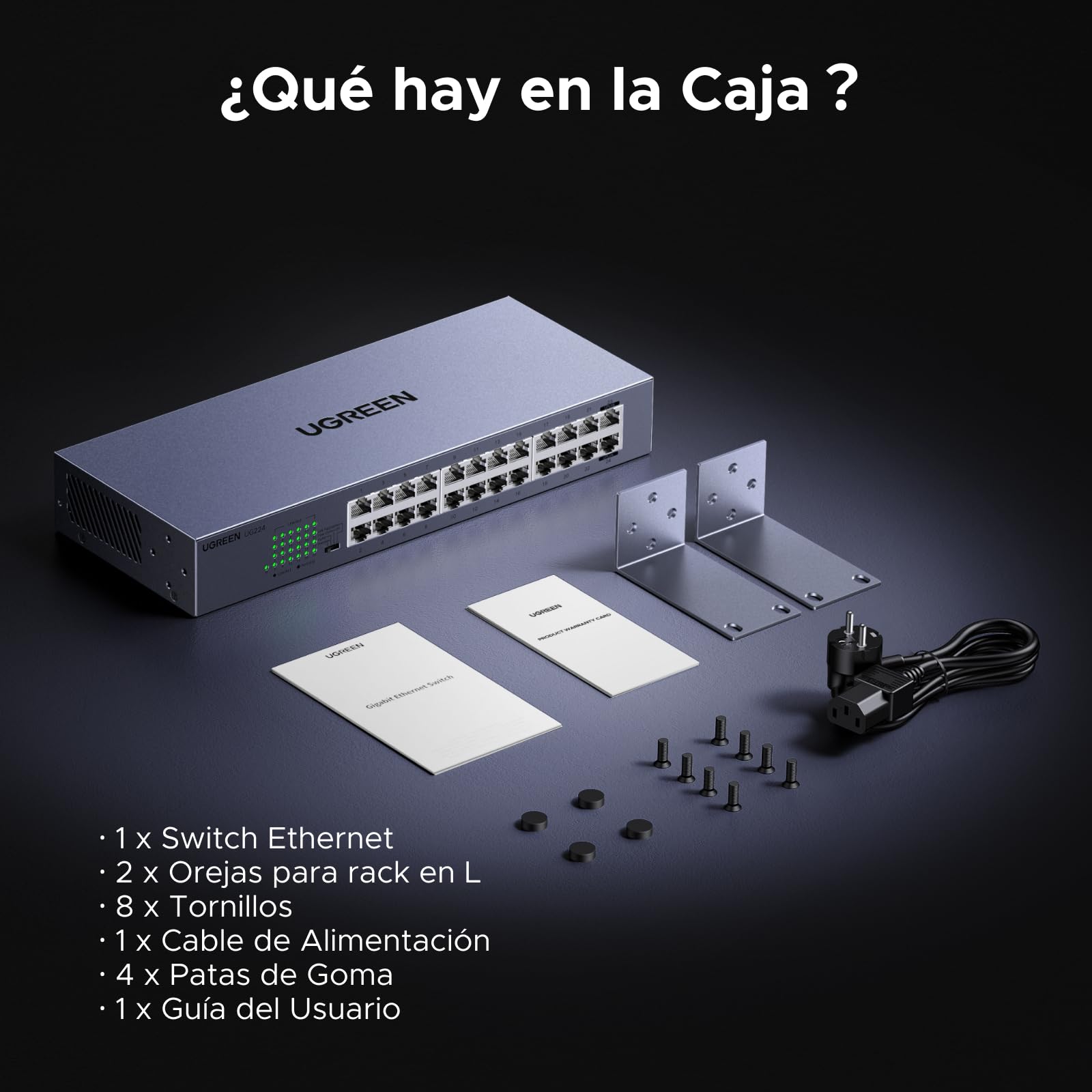 UGREEN Switch Ethernet Gigabit 24 Puertos Montaje en Sobremesa o Pared | Ethernet 1000Mbps Hub Red LAN Splitter para Oficina y Hogar Multipuerto RJ45 Compatible con PC TV Impresora Cámara Router