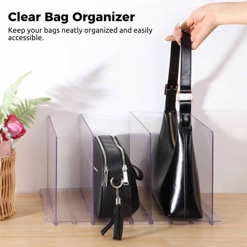 Organizador transparente ajustable para estantes de armario, soporte de exhibición desmontable para bolsos, almacenamiento práctico para bolsos, carteras y mucho más