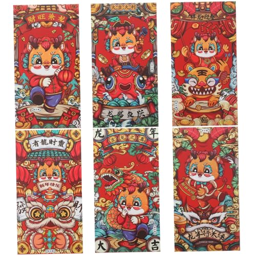 Frcolor 6個国風デコレーション赤封筒 春節用多用途龍年お年玉袋 小物収納可能で破れにくい祝い飾り