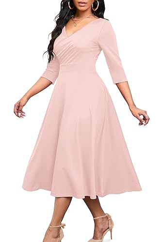 Nmoder Women's Casual Wrap Flared Midi Dress Wedding Guest Cocktail