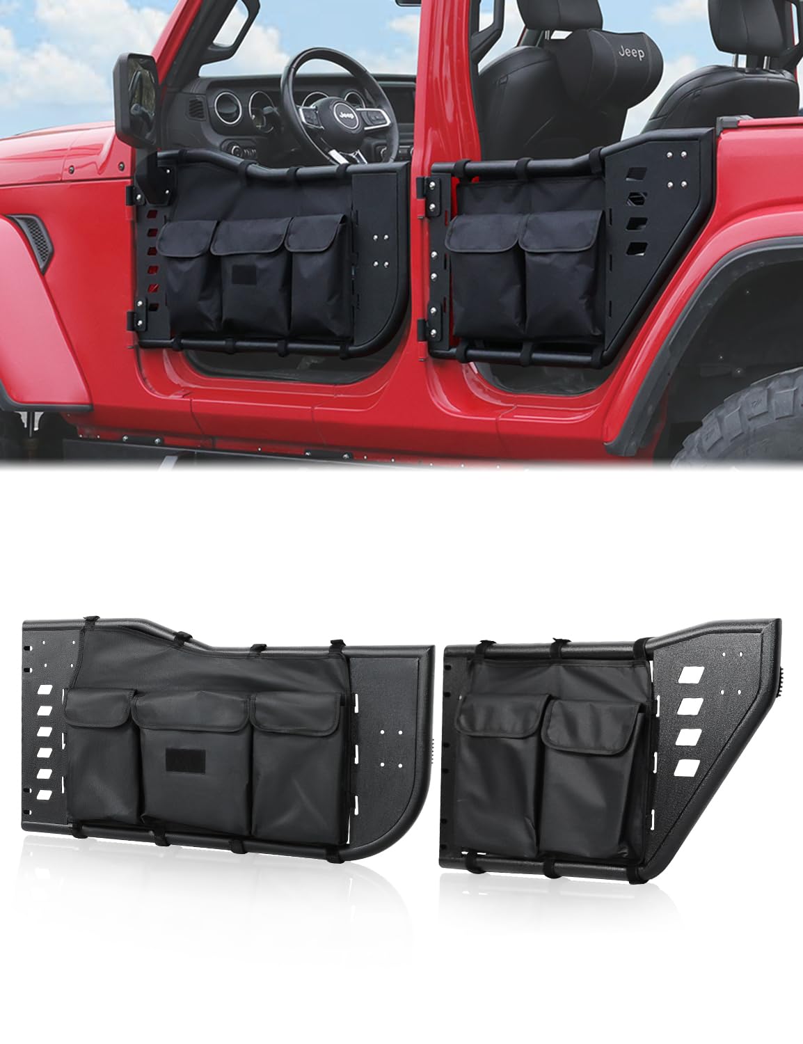 Tube Half Doors Off Road Tubular Summer Doors Fit for Jeep Wrangler JL Unlimited | Gladiator JT 2018~2024 4-Door (excludeJK&2Door Models)| Front & Rear Doors 4PCS |Door Storage Bag