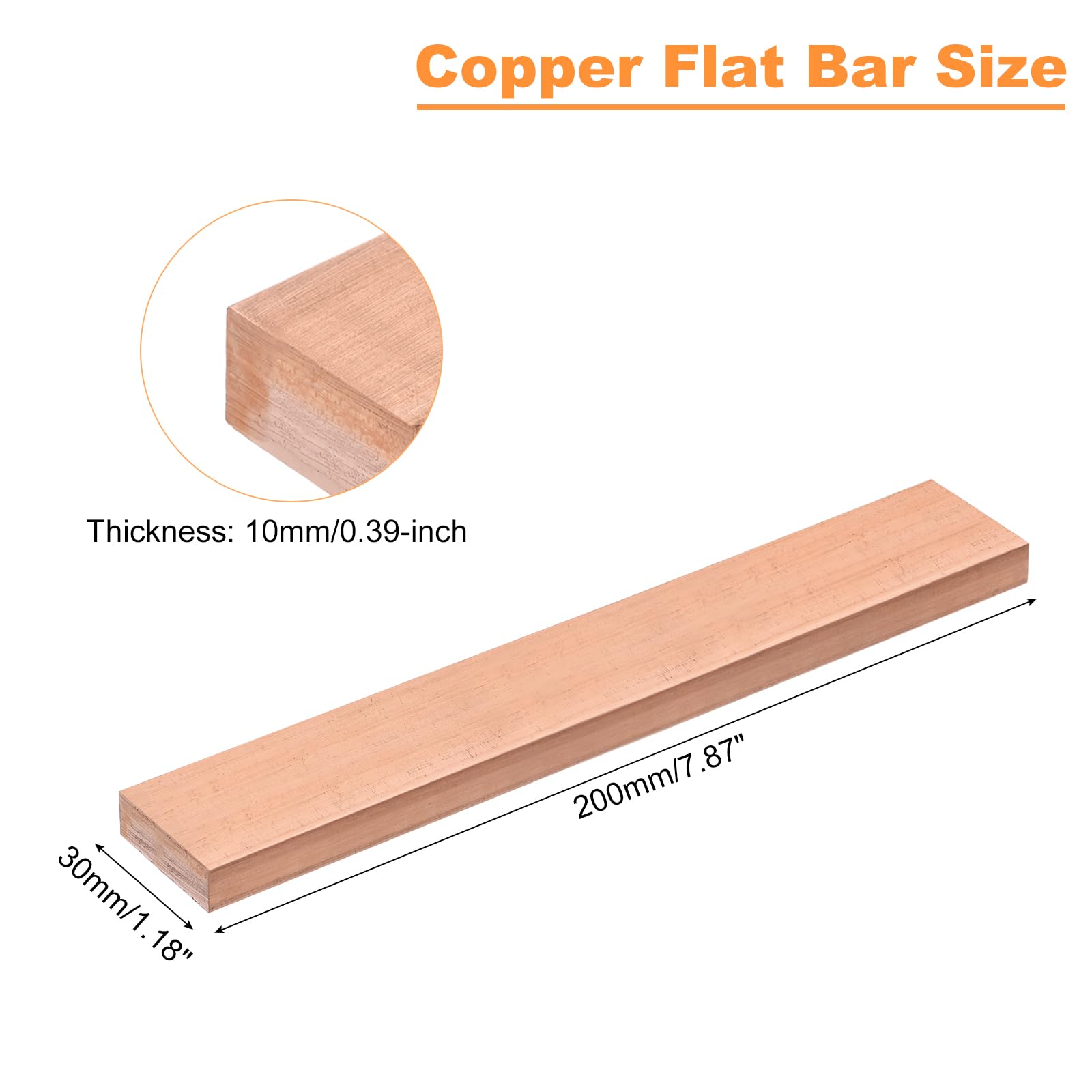 QUARKZMAN Barra Piana Di Rame, Spessore 3/8" x Larghezza 1-3/16" x Lunghezza 8" Lamiera Di Rame Per Applicazioni Elettriche (10mm x 30mm x 200mm)