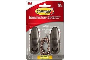 Oil-Rubbed Bronze Command Hooks - Easy Damage-Free Hanging 3-lb Capacity, 2-Pack