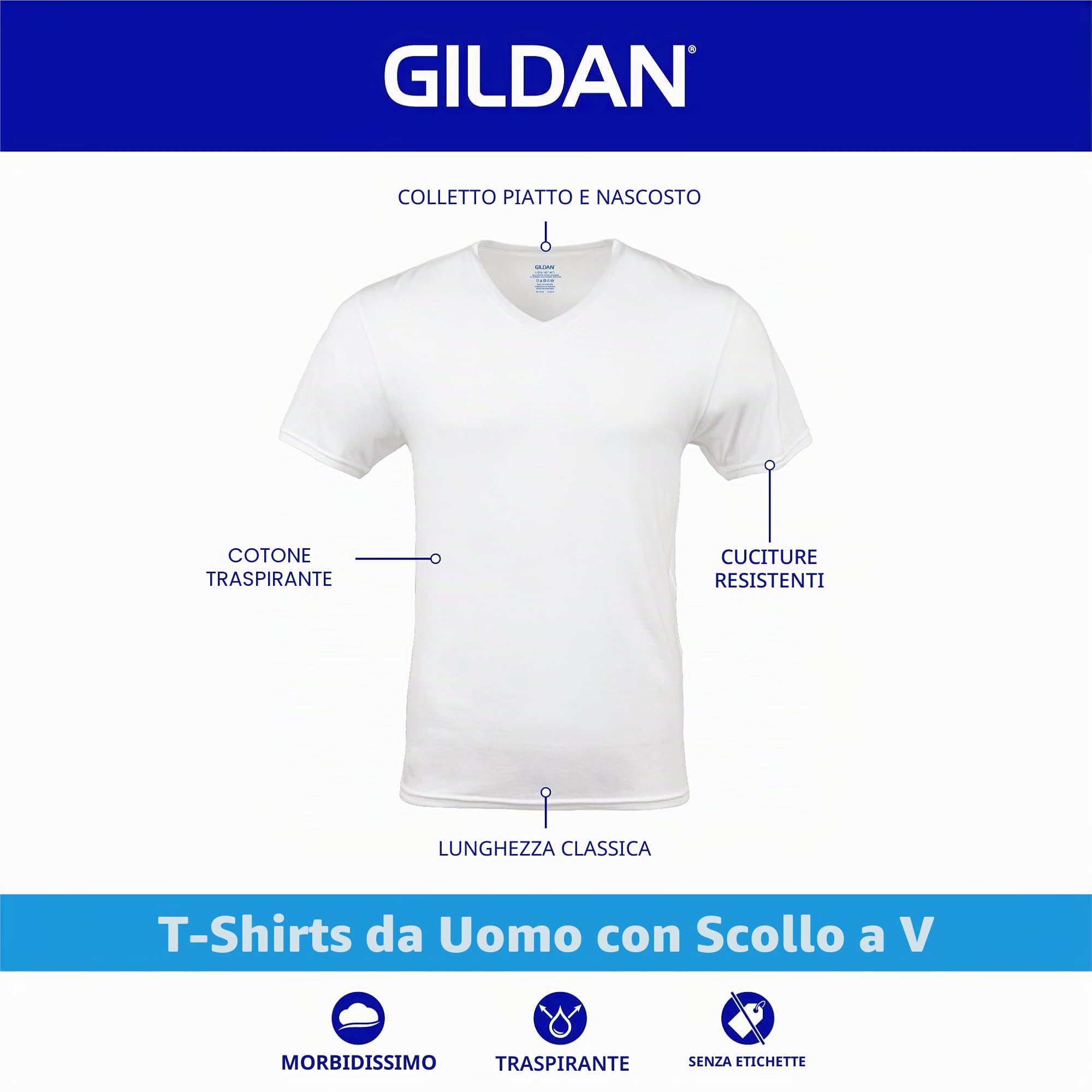 Gildan T-Shirt con Scollo A V, Multipack, Style G1103 Intimo Uomo (Pacco da 5)