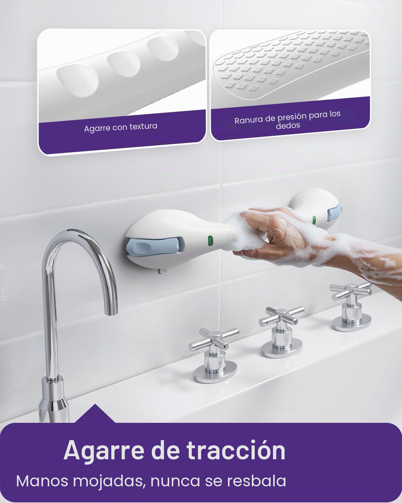 KEKOY Agarraderas Baño para Mayores con Indicador, Agarrador Ducha para Personas Mayores y con Discapacidades – Asidero de Ducha Seguro y Resistente, Sin Taladrar y Desmontable (Azul oscuro*2）