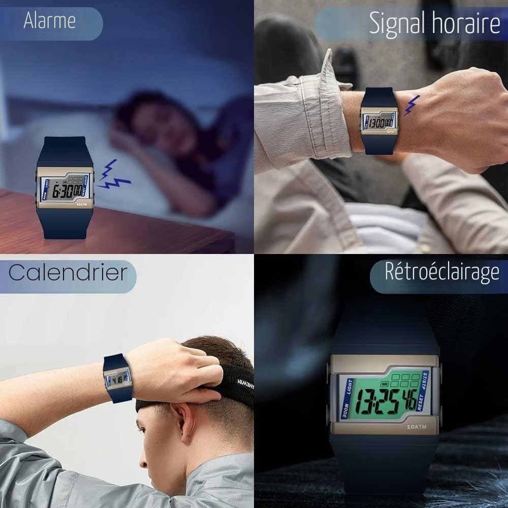 Montre Bracelet Homme Etanche 100 Mètres Montre Sport Digitale pour Plongée et Piscine avec Chronomètre au Tour, Réveil, Calendrier, Rétroéclairage