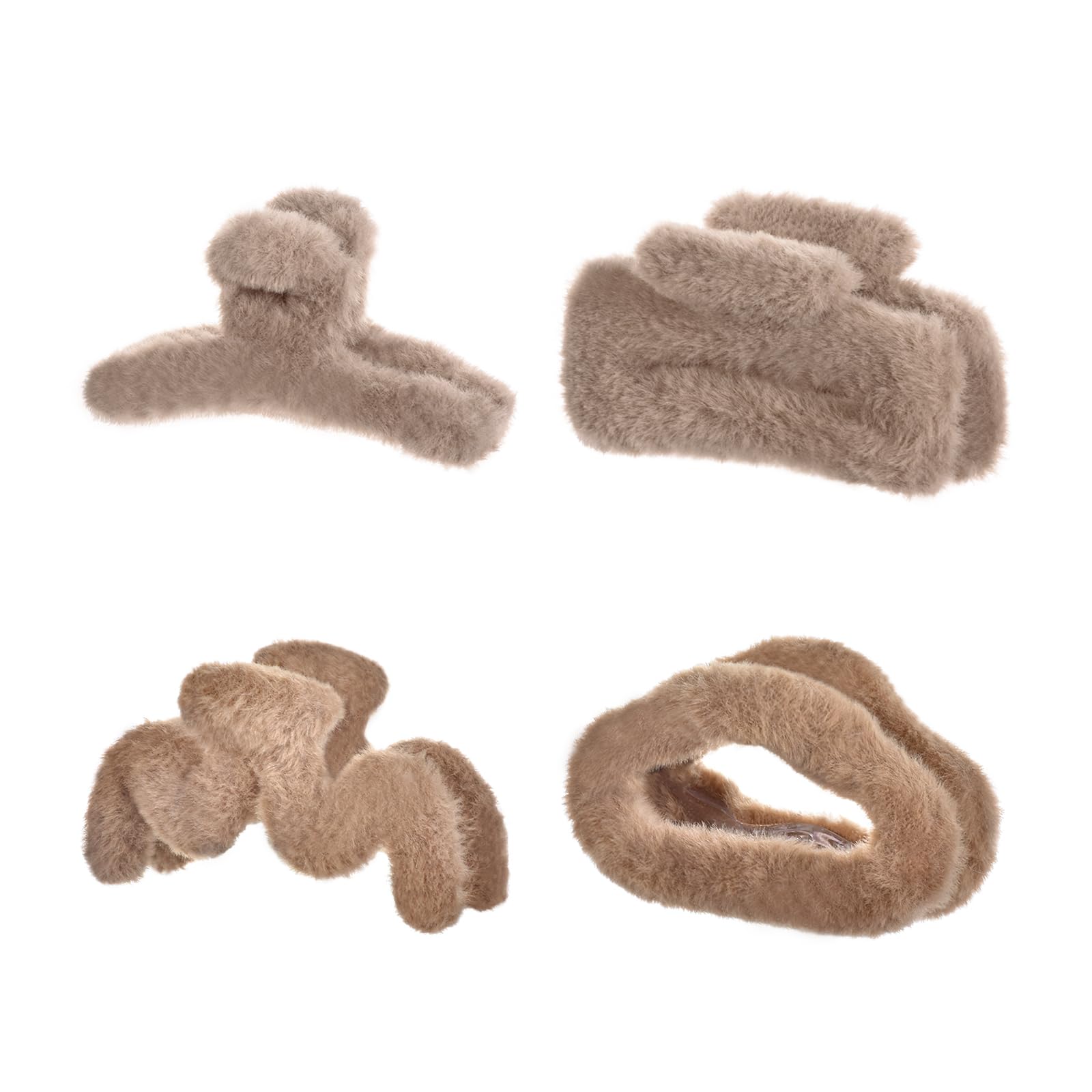 Yonchic 4-Piece Faux Fur Hair Clips, Different Shape Hair Claws for Thin/Medium Thick Hair, Strong Hold Clamps, Non-Slip Catch Clip Accessories (