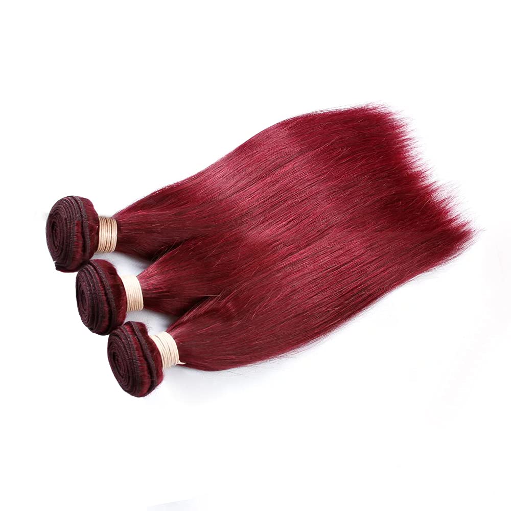 99J# Burgundy Straight Real Human Hair Bundle Remy Hair Extension Weft 10 Inches