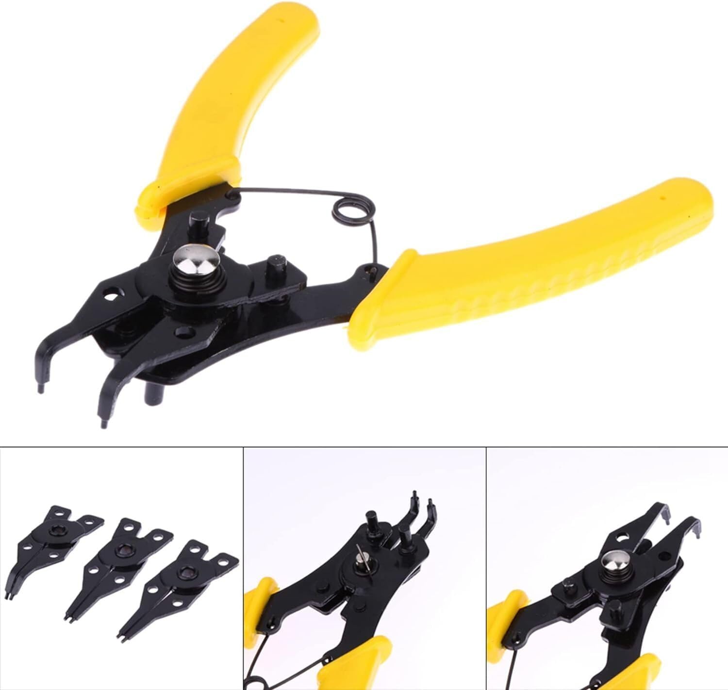 Pinza per Anelli Elastici Seeger 4 in 1 | Punte Intercambiabili per Anelli Interni ed Esterni | Pinza Professionale in Acciaio al Carbonio | Manici Ergonomici Antiscivolo per Meccanici e Fai da Te