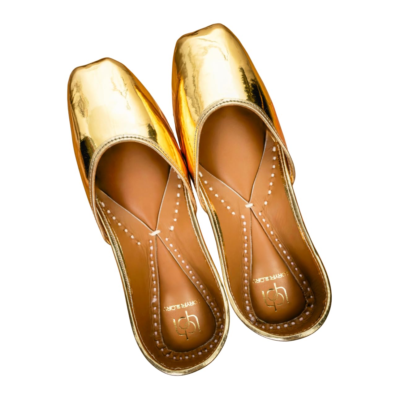 Women's Golden Mirror-Finish Punjabi Jutti | Traditional Ethnic Handcrafted Flat Mojari for Weddings & Festives-image-32