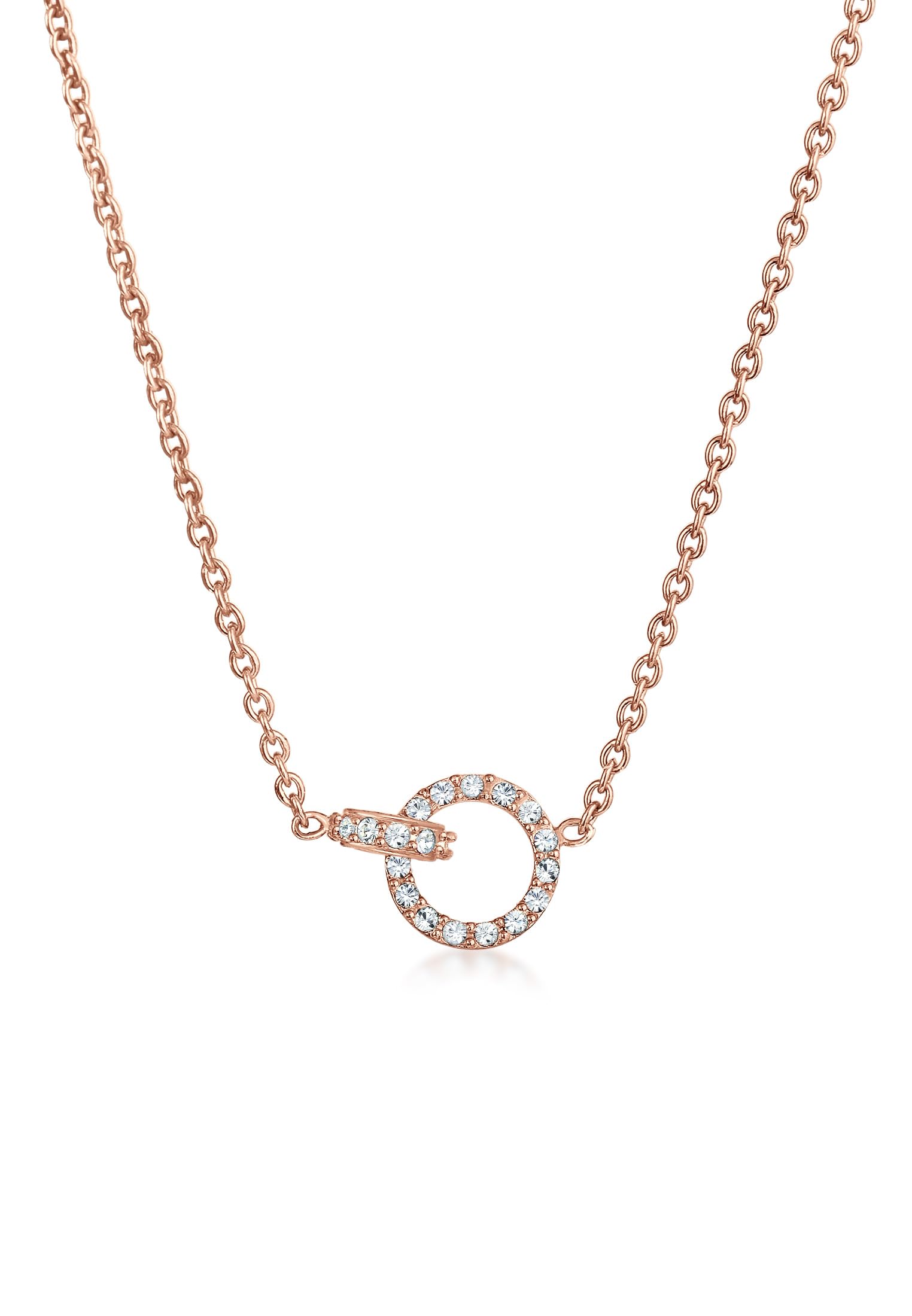 Elli Necklace 925 Sterling Silver Rose Gold-Plated Cricles Crystal