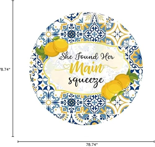 Miniatura 4 de Yeele Telón de fondo redondo de poliéster amarillo limón portugués de 6.5 x 6.5 pies, diseño de azulejos portugueses de estilo europeo para