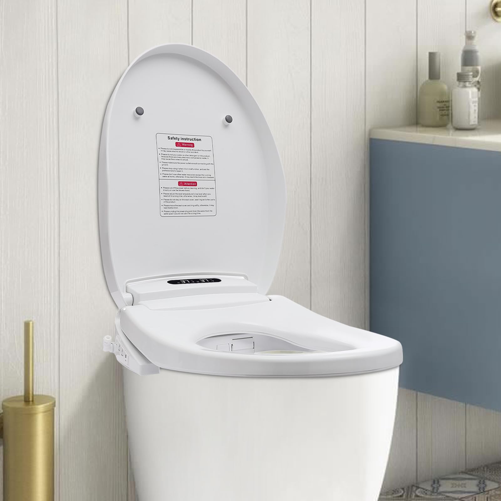 Genérico Asiento de Inodoro Inteligente con calefacción y Remoto, diseño D, luz LED, Temperatura Ajustable, Cubierta electrónica multifunción para máxima Comodidad