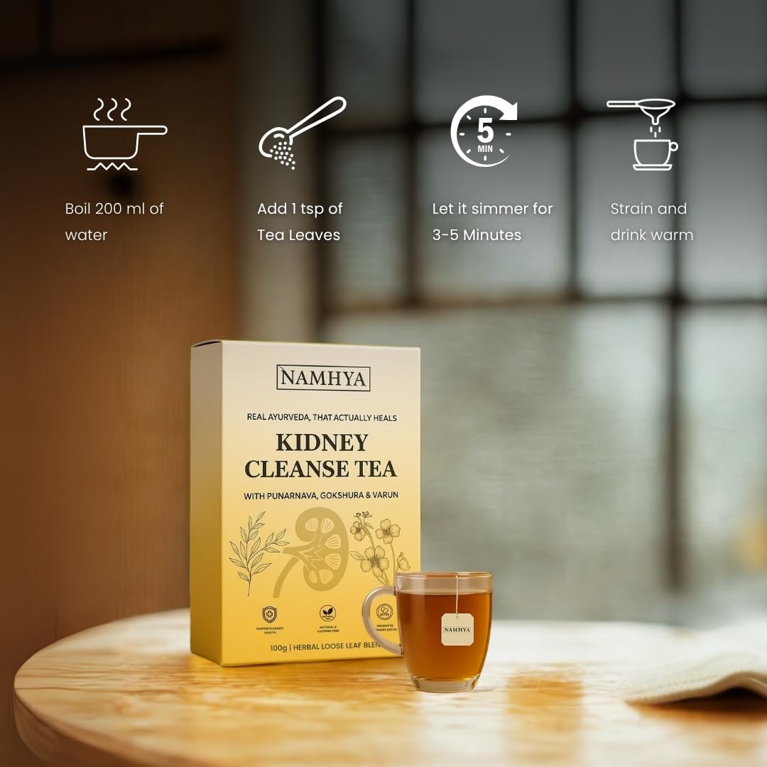 Namhya Kidney Cleanse Tea – 100g Loose (50 Cups, Pack of 1) – Supports Kidney Detox & Urinary Health – Punarnava, Gokshura, Varun – Natural, No Preservatives – For Cleansing & Fluid Balance 2