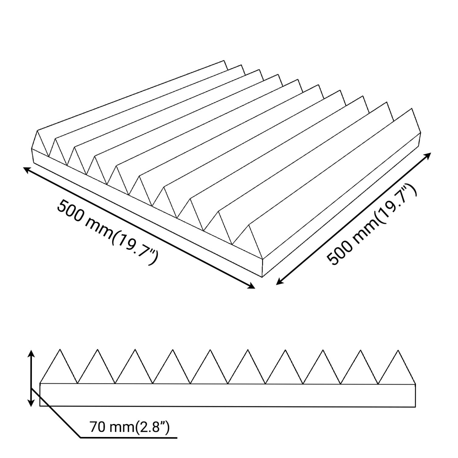 Pack de 4 paneles acústicos de espuma | Aislamiento acústico para paredes | Paneles absorbents del sonido para estudio | Tratamientos acústicos | Modelo: [Wedge | Grosor: 70mm]