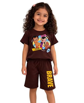 Ninos Dreams Chhota Bheem Printed Girls Tshirt & Shorts Set/Night Suit