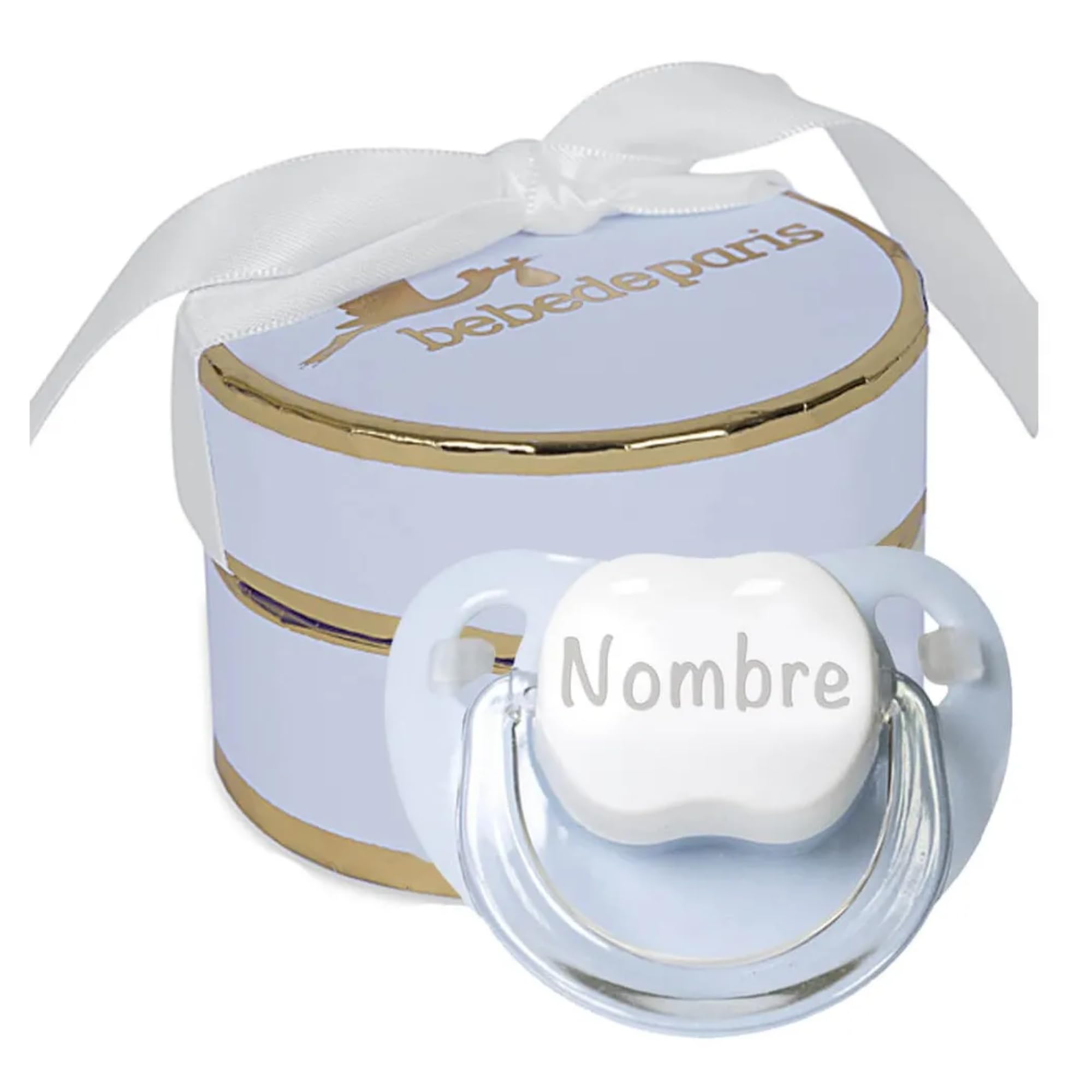 Chupete Personalizado 0 a 6 Meses con Nombre | Regalo Bebe Recien Nacido Niño | Tetina de Silicona Sin BPA | Suave Cómodo y Seguro | Presentado en Caja Regalo de Lujo (Azul) | BebeDeParis