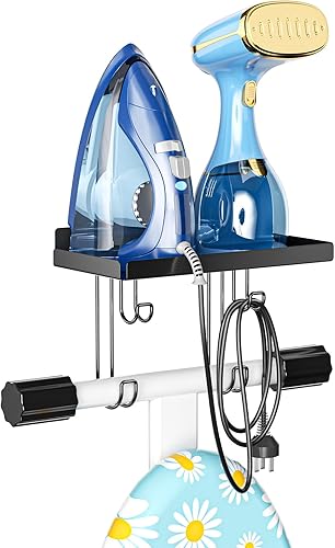 Soporte para tabla de planchar montado en la pared, soporte de hierro negro para lavandería, colgador de pared de metal con estante de