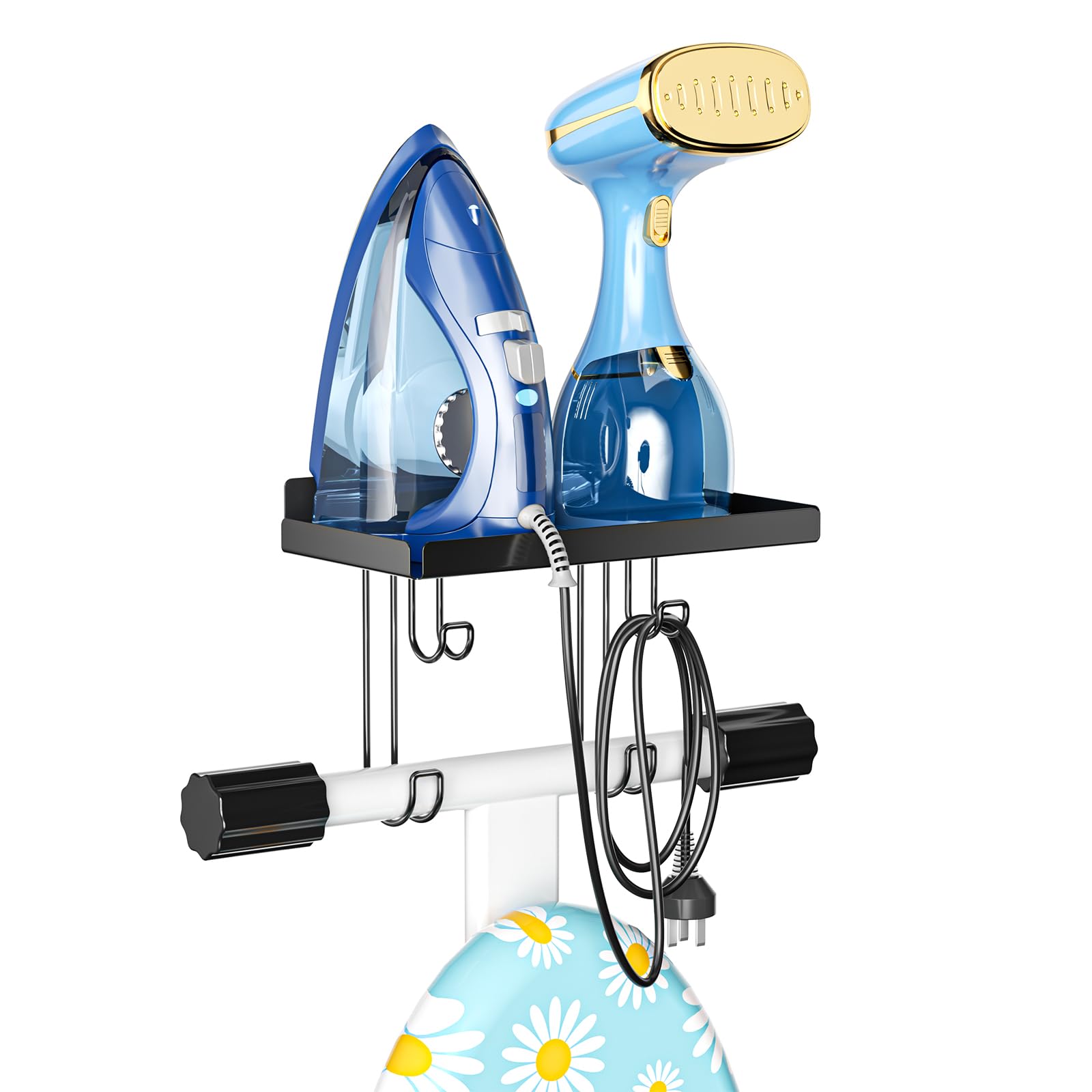 Ironing Board Holder Wall Mounted, Black Iron Holder for Laundry Room, Metal Iron Board Wall Hanger with Storage Shelf, Ironing Board Hooks for Laundry Room Livingroom Bathroom (Y or T Leg)