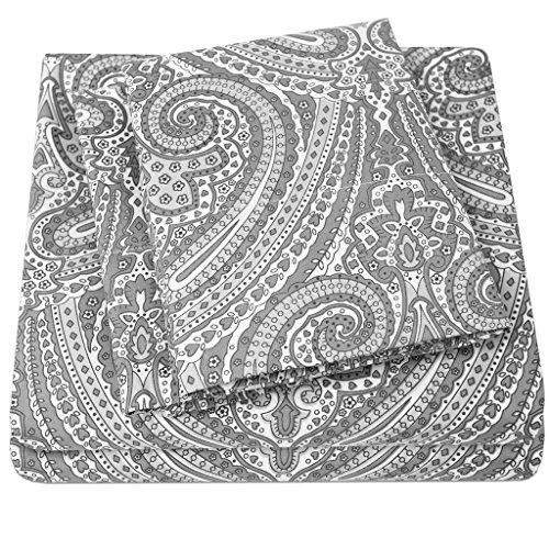 Image of 1500 Supreme Collection Twin Sheet Sets Paisley Gray - Luxury Hotel Bed Sheets and Pillowcase Set for Twin Mattress - Extra Soft, Elastic Corner Straps, Deep Pocket Sheets - Twin, Paisley Gray