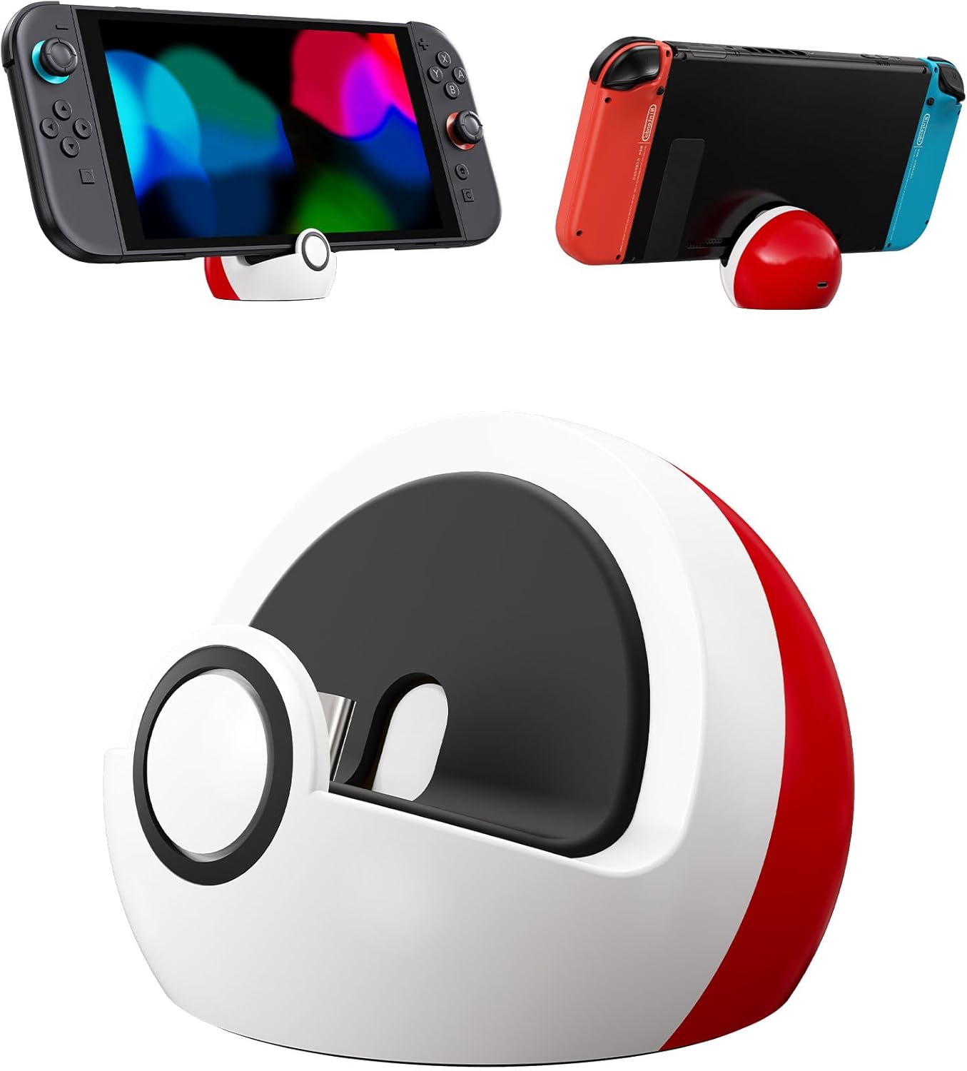 Antank Charging Stand for Switch 2, Switch, Lite & OLED, Small Cute Spherical USB-C Charging Dock Station, Portable Game Accessories & Desk Decor, Gift for Kids & Gamers (No TV Output), Red & White