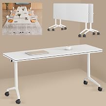 Conference Table Foldable Meeting Tables,4 Pcs Flip Top Mobile Training Table Modern White Portable Table with Silent Wheels, 62.9 "D x 23.6" W x 29.5 "H for Meeting Room,Office,Classroom 2p-70.8in