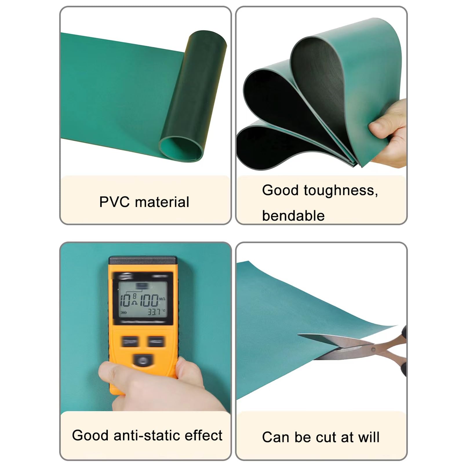 Generisch Verhindert statische Aufladung Tischmatte Grüne Labortischdecke PVC-Tischmatte Bodenmatte Wartungswerkbankmatte(80x180cm/31.5x70.9in)